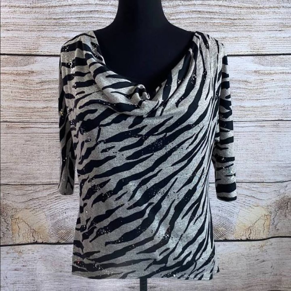 3/4 Sleeve Sequence Zebra Top Size XL